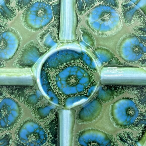 Vintage Treasure Craft Serving Tray Divided Platter MCM Green/Turquoise 13.5” - Picture 4 of 12